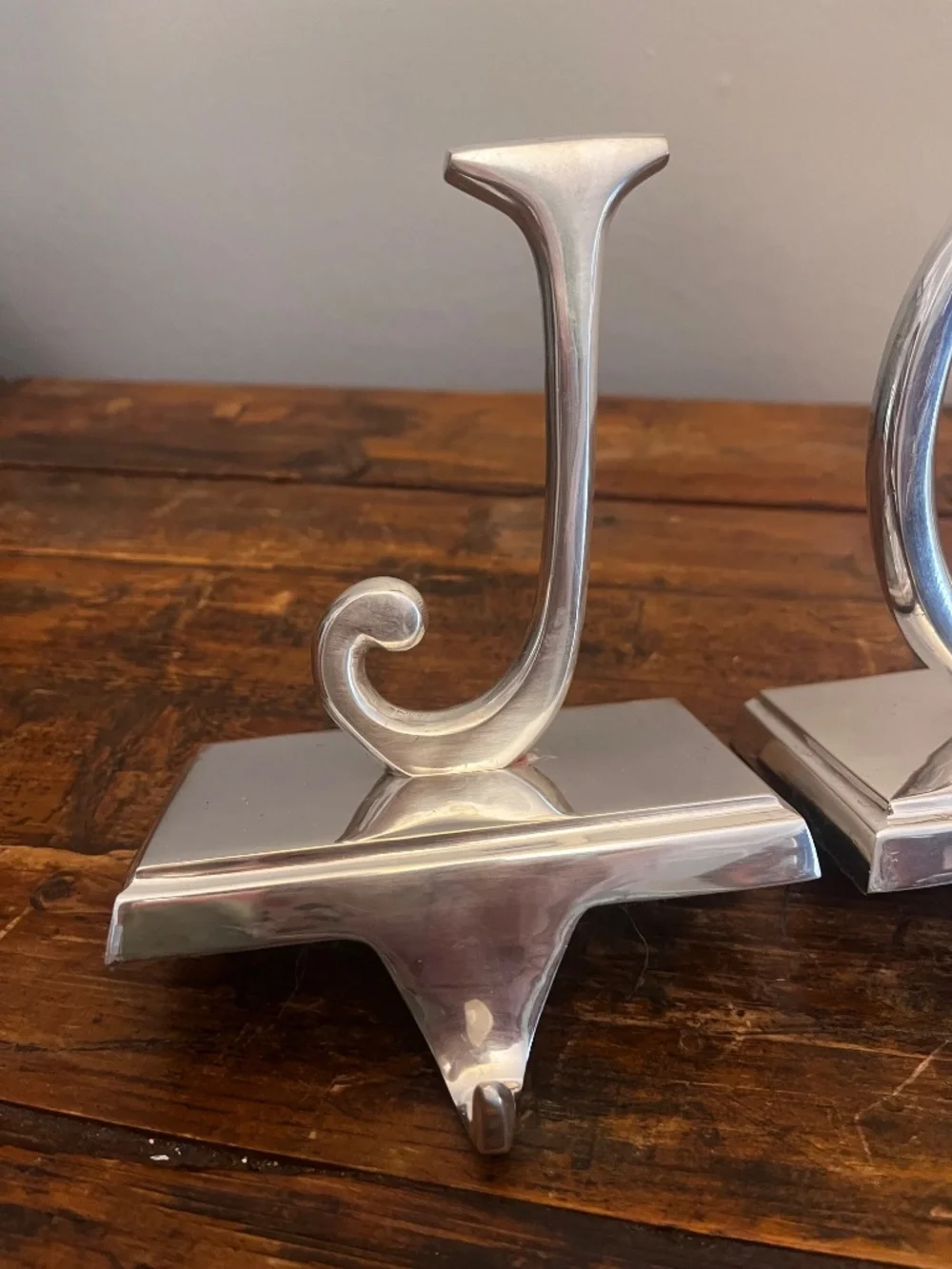 Vintage Pottery Barn JOY Stocking Holders Set of 3 | Heavy 2 lb Silverplate